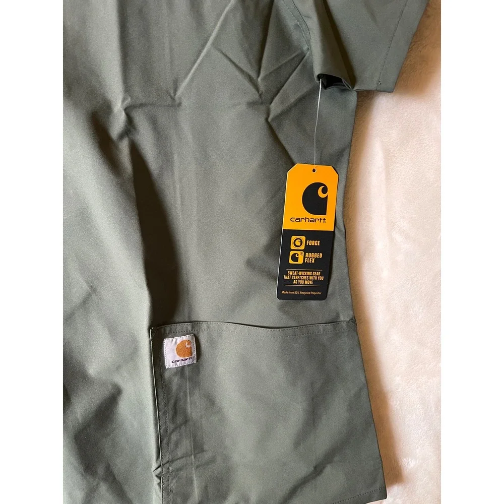 Carhartt Liberty Force Scrub Top Olive Green Modern Fit V-Neck XL NWT - Picture 2 of 4